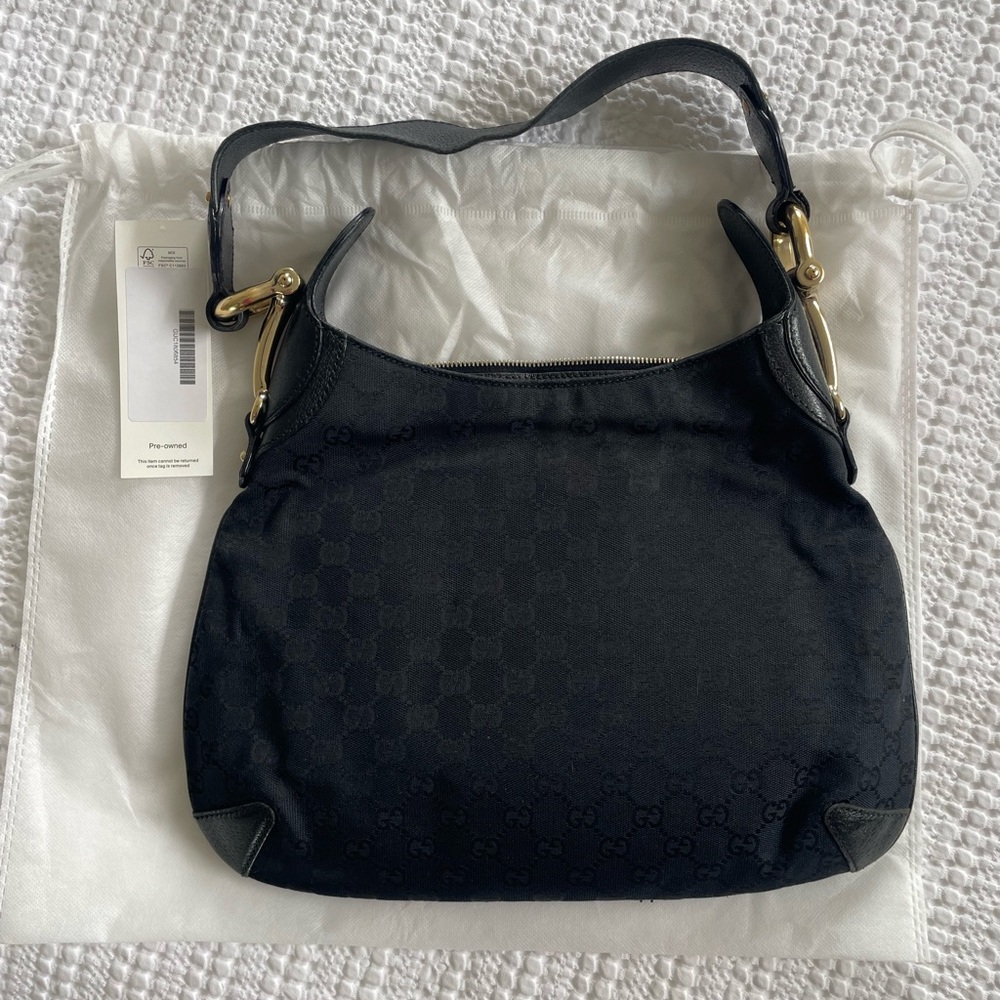 Gucci Creole hobo bag in black canvas with gold hardware